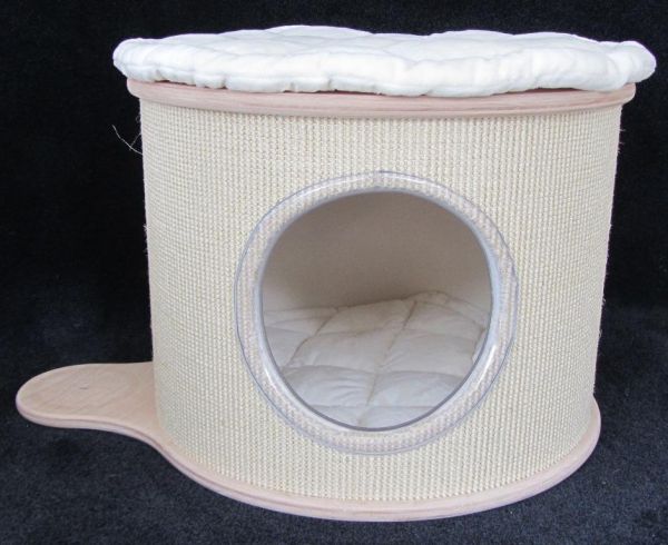 Sisal - Kratzbaumhöhle 47 cm ( mit Holzplatten 50 cm ø) mit Nase und Klettkissen ( für 14cm Sisalstämme )